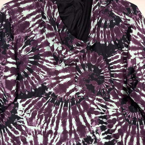 Lularoe Plus Size 3XL Tie Dye Black Purple Aqua Hoodie Knit Pull Over - Picture 4 of 6